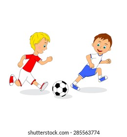 children,two boys playing football, illustration, vector