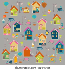 child's background with houses