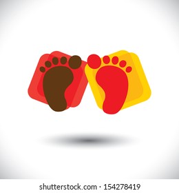 Child's colorful pair of foot-print sign or symbol for school - vector graphic. This illustration can represent play school, nursery or kindergarten of kids & toddlers or baby care centers, etc