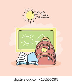 Child's daily routine preschool hand drawn elements