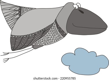 child's drawing of a bird in the sky. vector