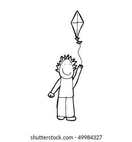 child's drawing of a boy flying a kite