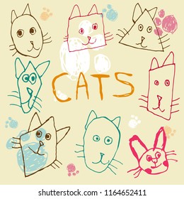 a child's drawing with cats