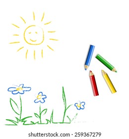  child's drawing with colored pencils vector