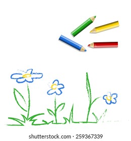  child's drawing with colored pencils vector