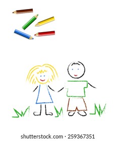  child's drawing with colored pencils vector