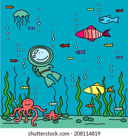 Child's drawing of a diver