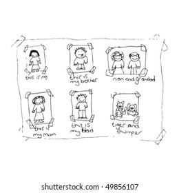 child's drawing of family photos