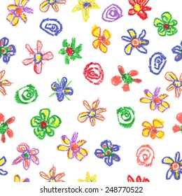 Child's drawing of flowers. Seamless pattern, vector