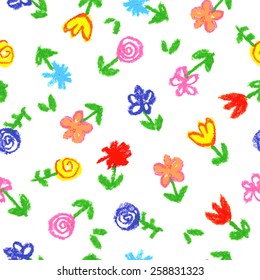 Child's drawing of flowers. Seamless pattern, vector