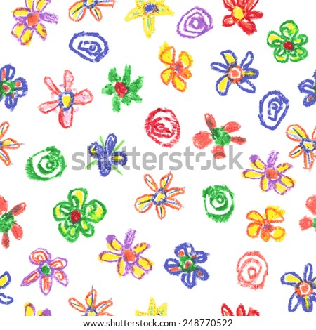 Child's drawing of flowers. Seamless pattern, vector