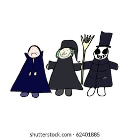 child's drawing of a halloween group