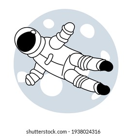 Child's drawing with handmade space elements of space, astronaut, moon. Trendy kids vector background.