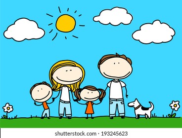 Child's drawing of a happy family