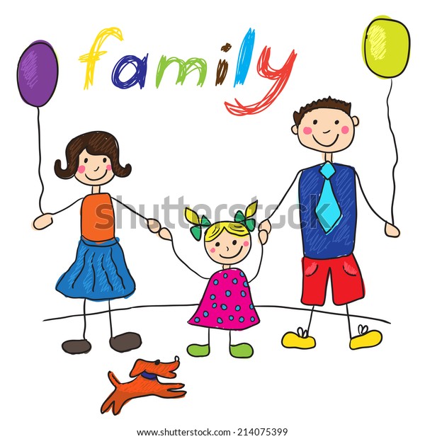 Childs Drawing Happy Family Dog Father Stock Vector (Royalty Free ...