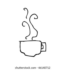 Desenho de criança de uma xícara quente de café ou chá