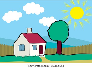 Child's drawing of the house. Vector