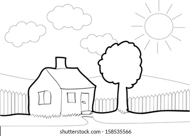 Child's drawing of the house. Vector