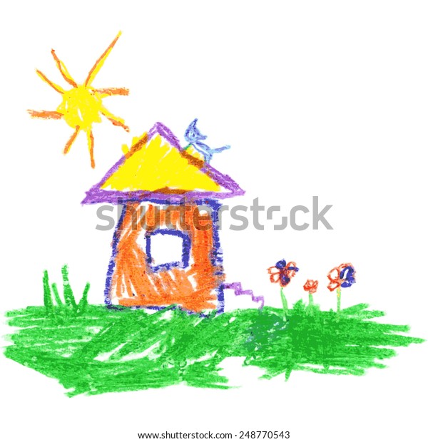 Childs Drawing House Vector Stock Vector (Royalty Free) 248770543