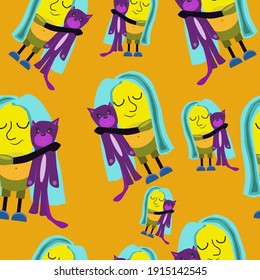 Child's drawing of a kid. Seamless pattern.Design for cover, packaging, wallpaper, textile.