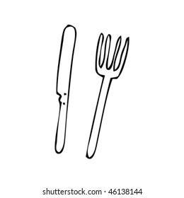 Child's drawing of a knife and fork