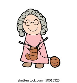 Child's Drawing Of Knitting Grandmother