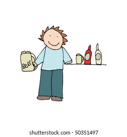 child's drawing of man in pub