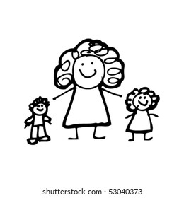 child's drawing of mother and children