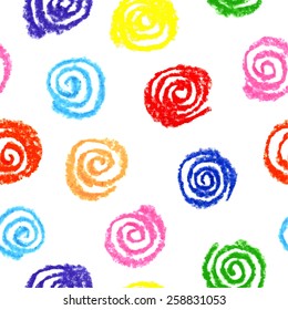 Child's drawing of multicolor circles. Seamless pattern, vector