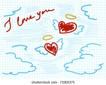 Child's drawing on notebook sheet