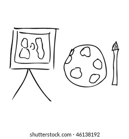 Child's drawing of a painting, paintbrush and palette