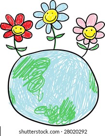 child's drawing plant vegetation nature flower vine world life spring earth ecosystem satellite scenery green rise environment globe global worldwide flourish heavenly serene peace calmness unity plan