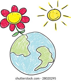 child's drawing plant vegetation nature flower vine world life spring earth ecosystem sun satellite scenery green rise environment global worldwide flourish globe planet heavenly serene peace calmness