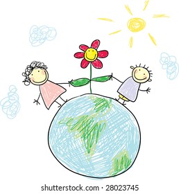 child's drawing plant vegetation nature flower kid grass friendship vine child spring smile earth sky man cloud leaf farming baby sun male clouds satellite scenery tiny youth boys grinning infancy car