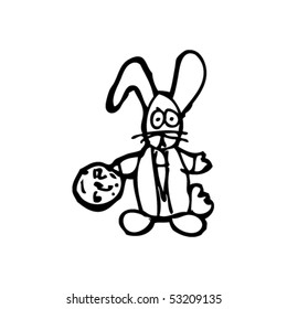 child's drawing the rabbit and stopwatch
