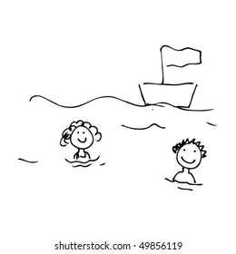 child's drawing of swimming
