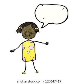 child's drawing of a woman with speech bubble