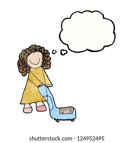 child's drawing of a woman vacuuming