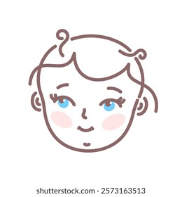 The child's face. A girl with blue eyes. Vector illustration in lines.