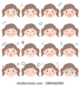 Child's facial expression illustration set (girl)