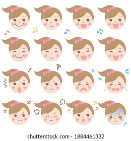 Child's facial expression illustration set (girl)