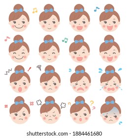 Child's facial expression illustration set (girl)