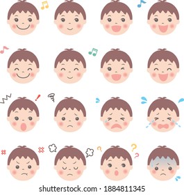 Child's facial expression illustration set (boy)