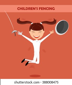 Child's Fencing, Cartoon Illustration, Fencing Kids