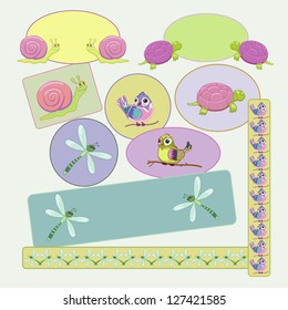 Child's frames with dragonfly, snail, bird, turtle