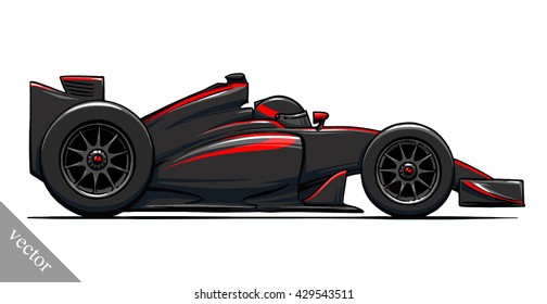 child's funny cartoon formula race car vector illustration art
