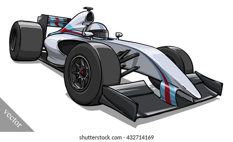 child's funny cartoon formula race car vector illustration art