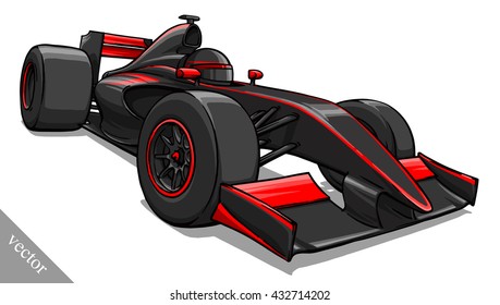 child's funny cartoon formula race car vector illustration art