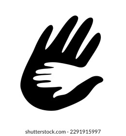 Child's hand in adult's hand icon. Parenthood sign