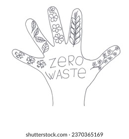 el concepto de mano del niño de plantas de basura cero flores representadas a mano aisladas en fondo blanco. tema de la ecología y el respeto del medio ambiente